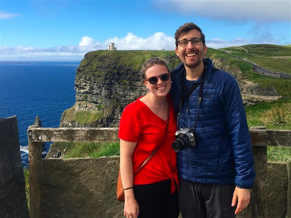 Eirca Cohen Finamore and the late Jon Marc Finamore pose at the Cliffs of Moher in Ireland. 